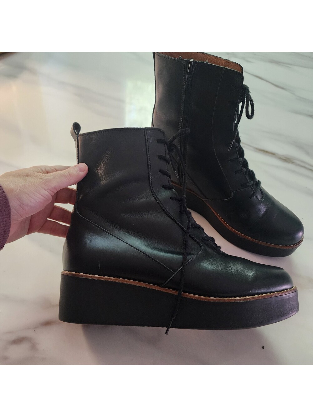 Anthropologie Black Lace-Up Platform Ankle Boots EU 40 9 9.5